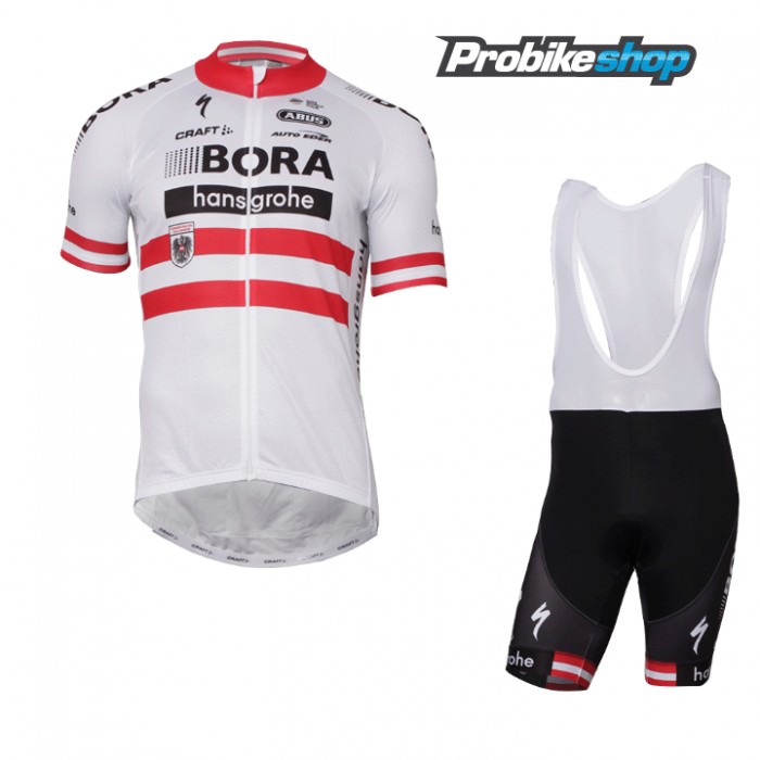 2017-2018 Bora Hansgrohe Österreichischer Meister Fahrradbekleidung Satz Fahrradtrikot Kurzarm Trikot und Kurz Trägerhose