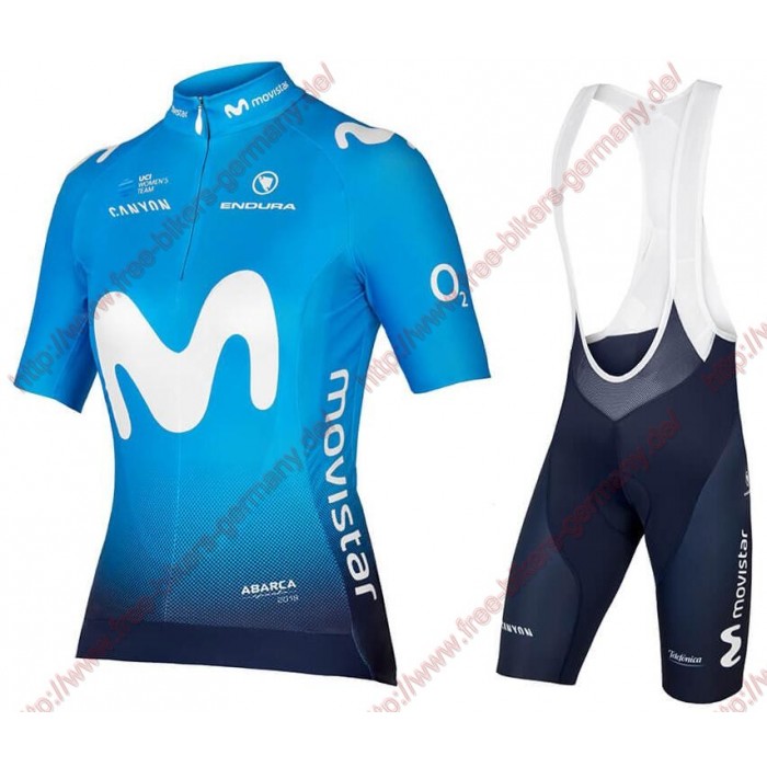 Radsport MOVISTAR TEAM 2018 Damen Radbekleidung Satz Trikot Kurzarm+Trägerhosen Set