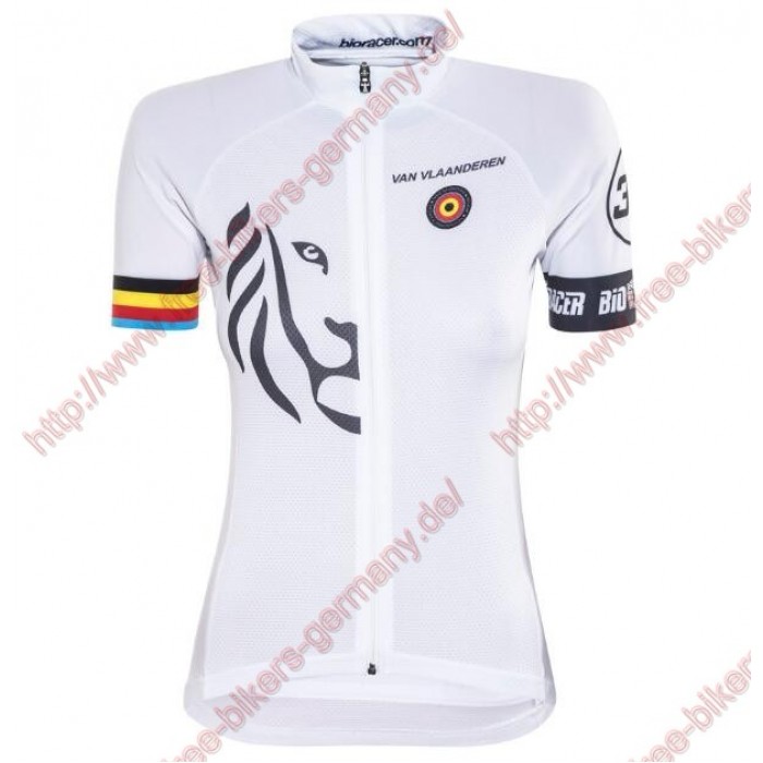 Radsport Bioracer Van Vlaanderen Damen Weiß schwarz 2018 Trikot Kurzarm