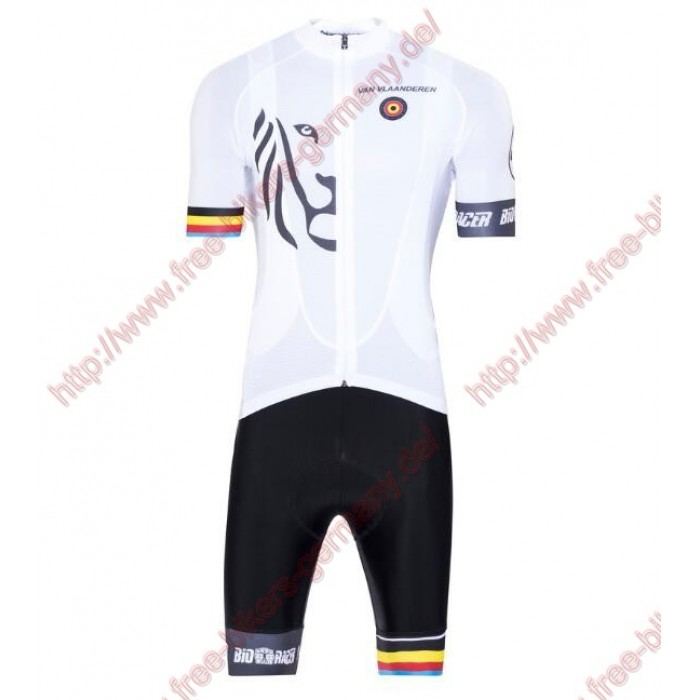 Radsport Bioracer Van Vlaanderen Weiß schwarz 2018 Radbekleidung Satz Trikot Kurzarm+Trägerhosen Set