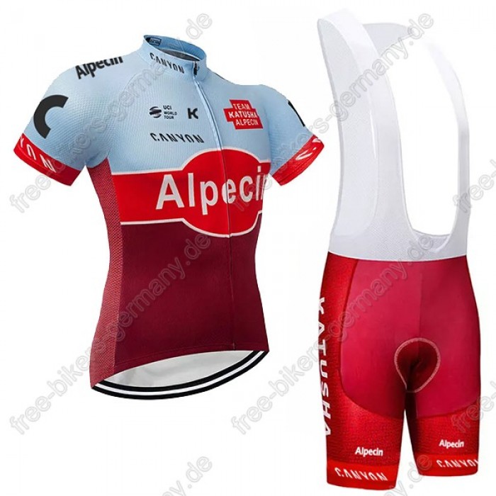 Katusha Alpecin rot Radbekleidung Satz Trikot Kurzarm+Trägerhosen Set 2018