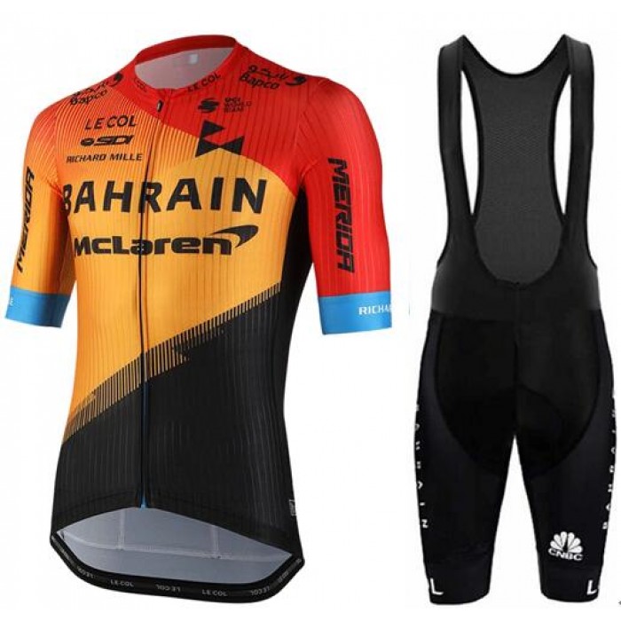 Fahrradbekleidung Radsport 2020 Bahrain McLaren Radbekleidung Satz Trikot Kurzarm+Trägerhosen Set Outlet