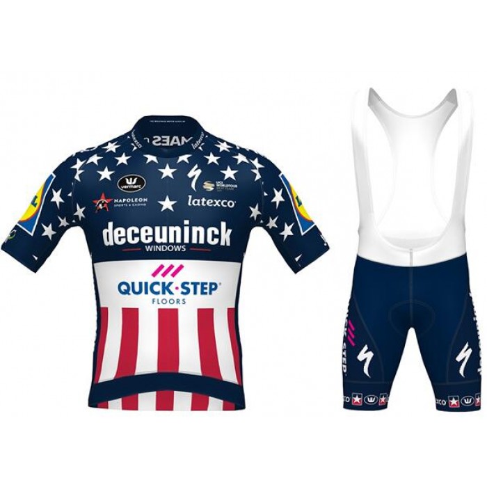 Fahrradbekleidung Radsport 2020 DECEUNINCK QUICK-STEP USA Zeitfahrmeister Radbekleidung Satz Trikot Kurzarm+Trägerhosen Set O