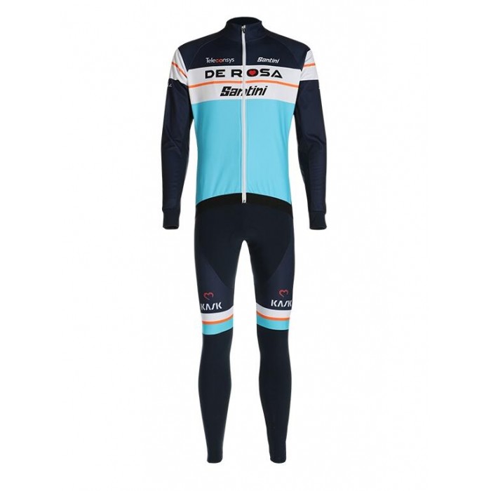 Fahrradbekleidung Radsport 2020 TEAM DE-ROSA SANTINI Set Radbekleidung Trikot Langarm+ Trägerhosen Blau SVEXJ