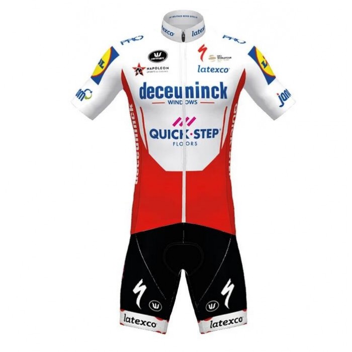 Fahrradbekleidung Radsport 2020 DECEUNINCK QUICK-STEP TdF Radbekleidung Satz Trikot Kurzarm+Trägerhosen Set Outlet rot Weiß