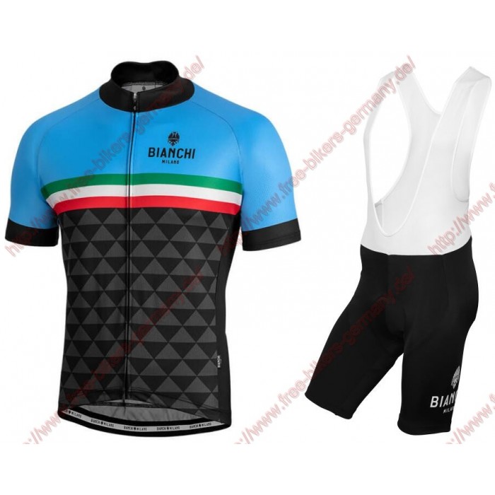 Profiteams BIANCHI MILANO Codigoro blue Radbekleidung Satz Trikot Kurzarm+Trägerhosen Set Outlet