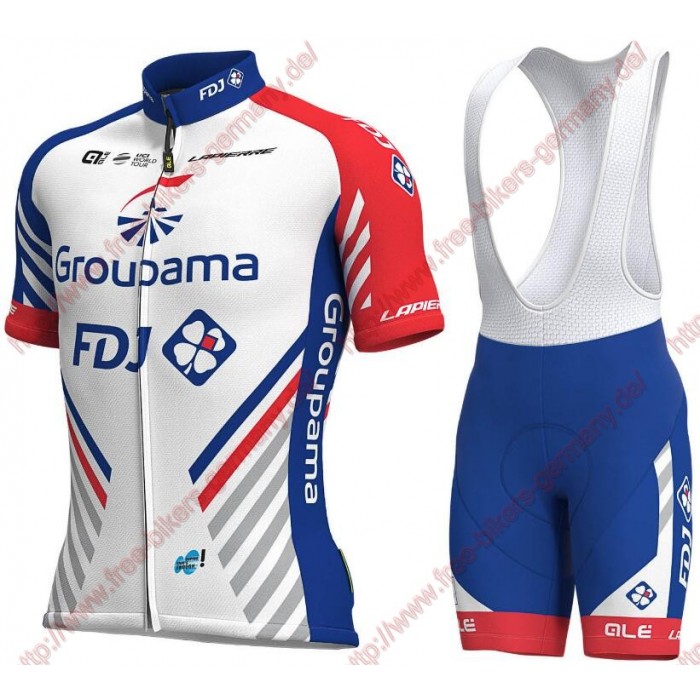 Profiteams 2019 Groupama FDJ Radbekleidung Satz Trikot Kurzarm+Trägerhosen Set Outlet