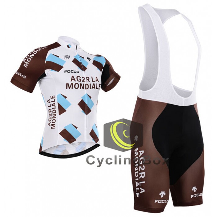 2015 Ag2r La Mondiale Fahrradbekleidung Satz Fahrradtrikot Kurzarm Trikot und Kurz Trägerhose FBOL699