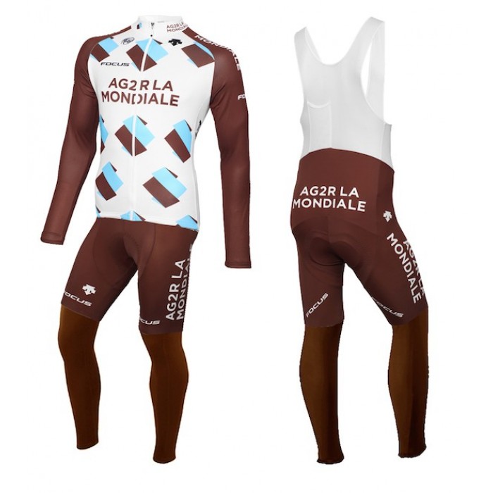 2015 Ag2r La Mondiale Team Fahrradbekleidung Satz Radtrikot Langarm+Lang Trägerhose JWMT521