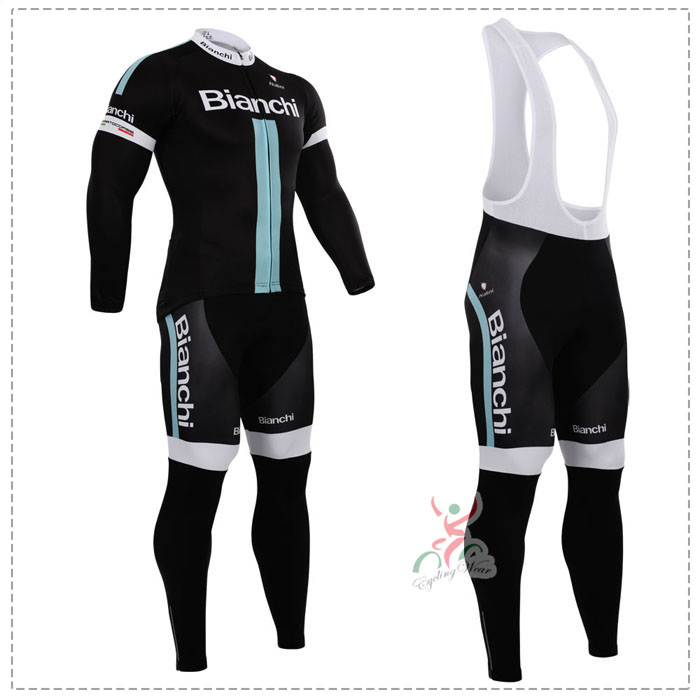 2015 Bianchi Fahrradbekleidung Radtrikot Satz Langarm und Lange Trägerhose BWVQ936