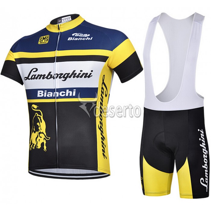 2015 Lamborghini Bianchi Fahrradbekleidung Satz Fahrradtrikot Kurzarm Trikot und Kurz Trägerhose SFBQ953