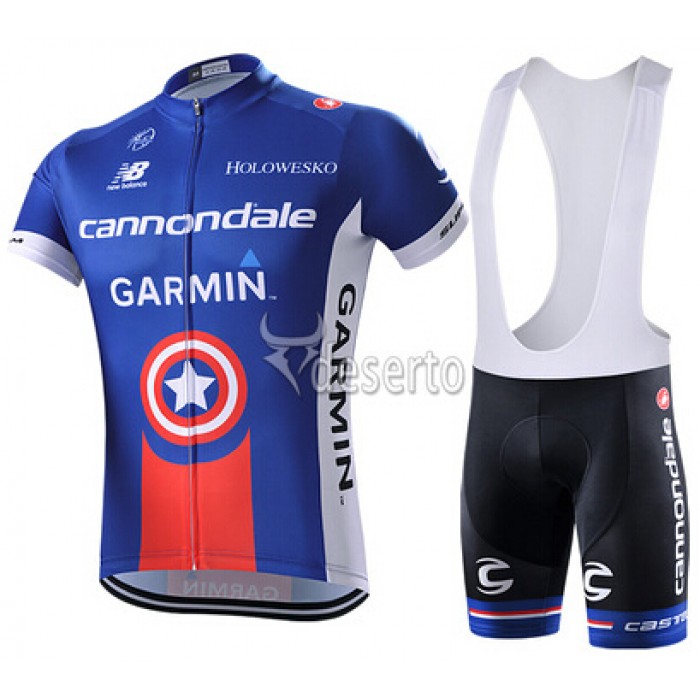 2015 Garmin Cannondale Fahrradbekleidung Satz Fahrradtrikot Kurzarm Trikot und Kurz Trägerhose Blau WOTL543
