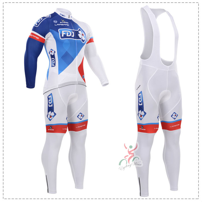 2015 FDJ Fahrradbekleidung Radtrikot Satz Langarm und Lange Trägerhose NRAP217