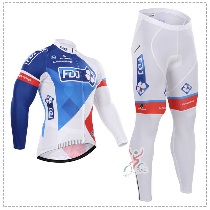 2015 FDJ Fahrradbekleidung Radtrikot Satz Langarm und Lange Fahrradhose VVRA913