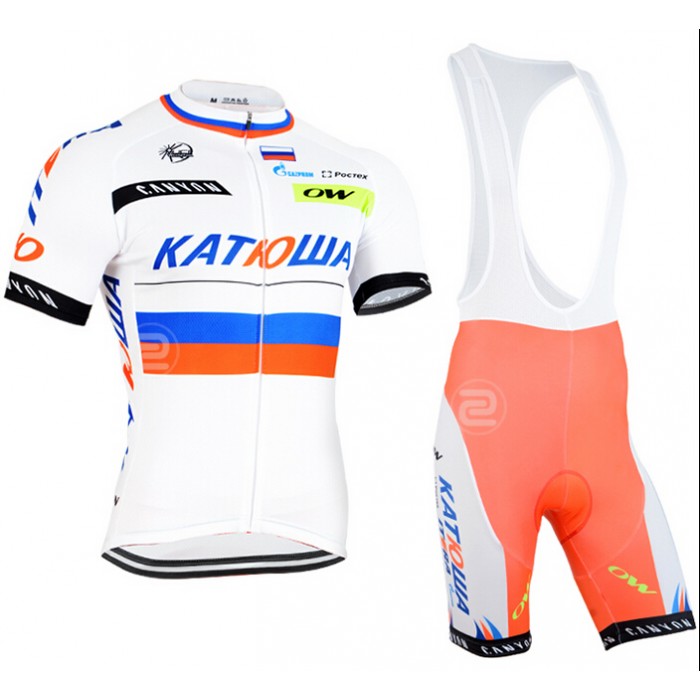 2015 Katusha Fahrradbekleidung Satz Fahrradtrikot Kurzarm Trikot und Kurz Trägerhose valkoinen VUFX956