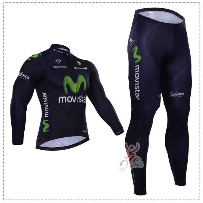 2015 Movistar Fahrradbekleidung Radtrikot Satz Langarm und Lange Fahrradhose FTNE610