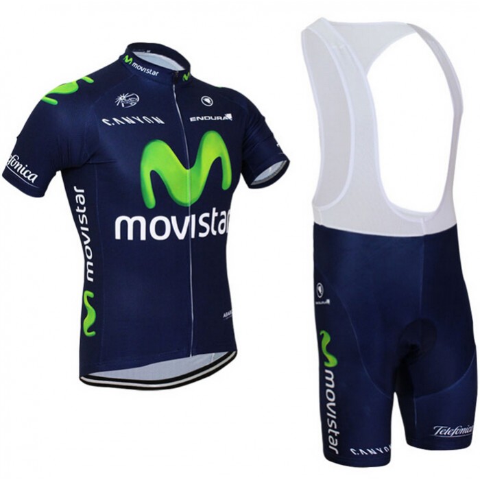 2015 Movistar Fahrradbekleidung Satz Fahrradtrikot Kurzarm Trikot und Kurz Trägerhose JKLM796