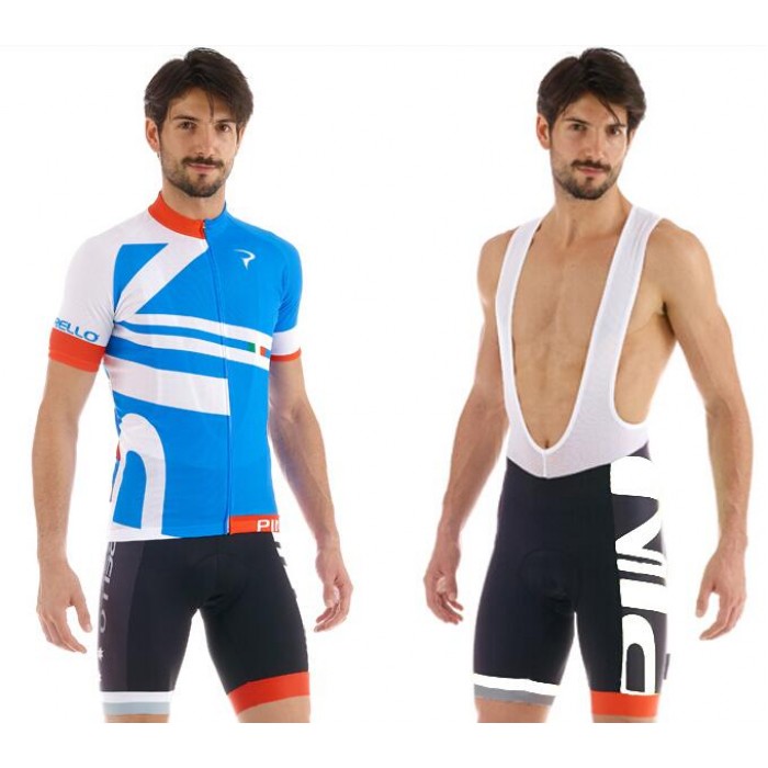 2015 Pinarello Blau Fahrradbekleidung Satz Fahrradtrikot Kurzarm Trikot und Kurz Trägerhose NVJW266