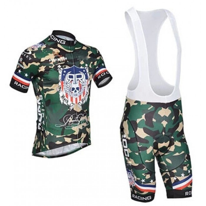 2015 Rock Racing Fahrradbekleidung Satz Fahrradtrikot Kurzarm Trikot und Kurz Trägerhose Camouflage NZKB588