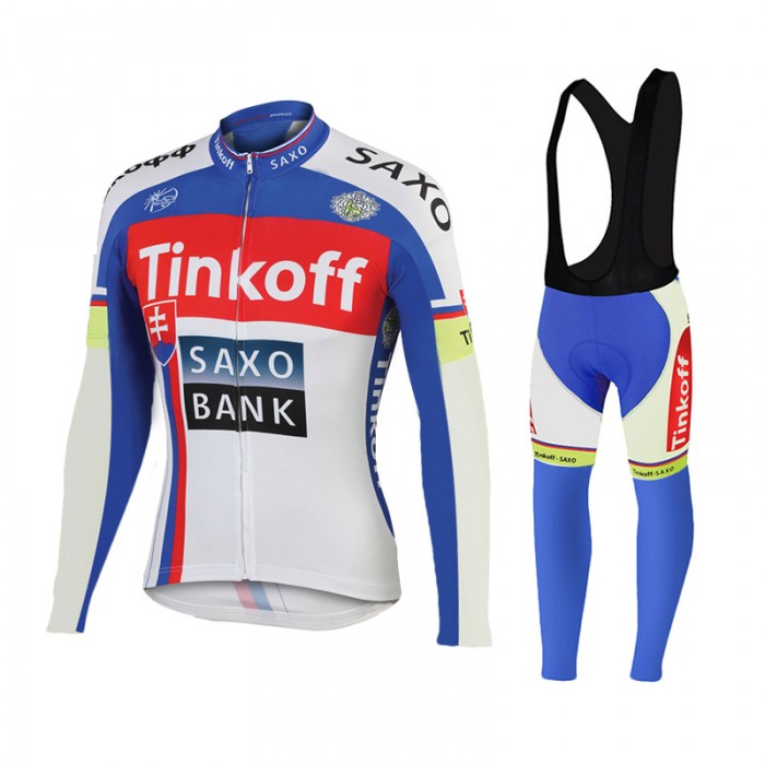 2015 Tinkoff Saxo Bank bleu Fahrradbekleidung Radtrikot Satz Langarm und Lange Trägerhose AKTE858