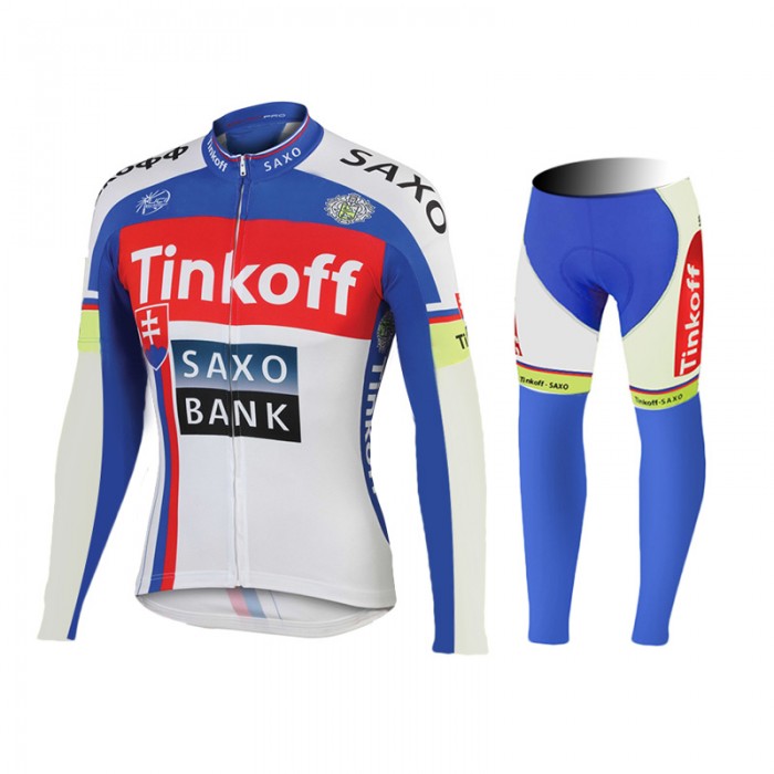 2015 Tinkoff Saxo Bank bleu Fahrradbekleidung Radtrikot Satz Langarm und Lange Fahrradhose DKIN277