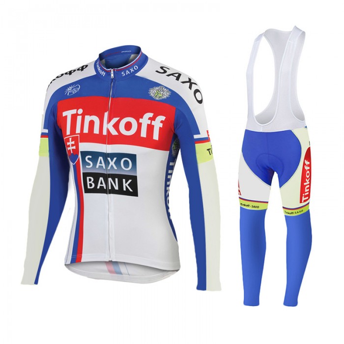 2015 Tinkoff Saxo Bank bleu Fahrradbekleidung Radtrikot Satz Langarm und Lange Trägerhose ITPG983