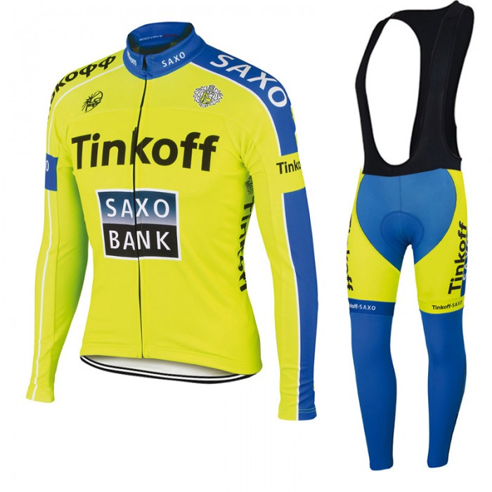 2015 Saxo Bank Tinkoff Fahrradbekleidung Radtrikot Satz Langarm und Lange Trägerhose MDZA311