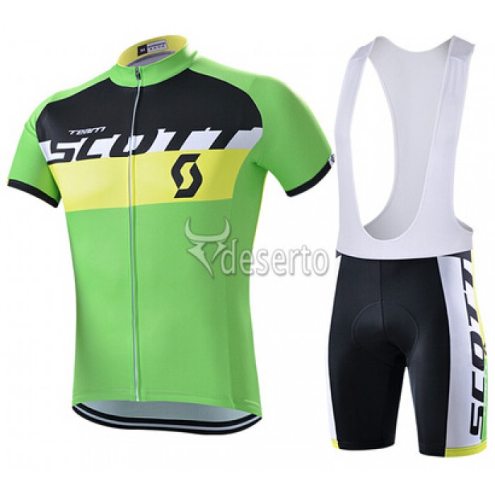 2015 Scott Fahrradbekleidung Satz Fahrradtrikot Kurzarm Trikot und Kurz Trägerhose Grün GQNF985