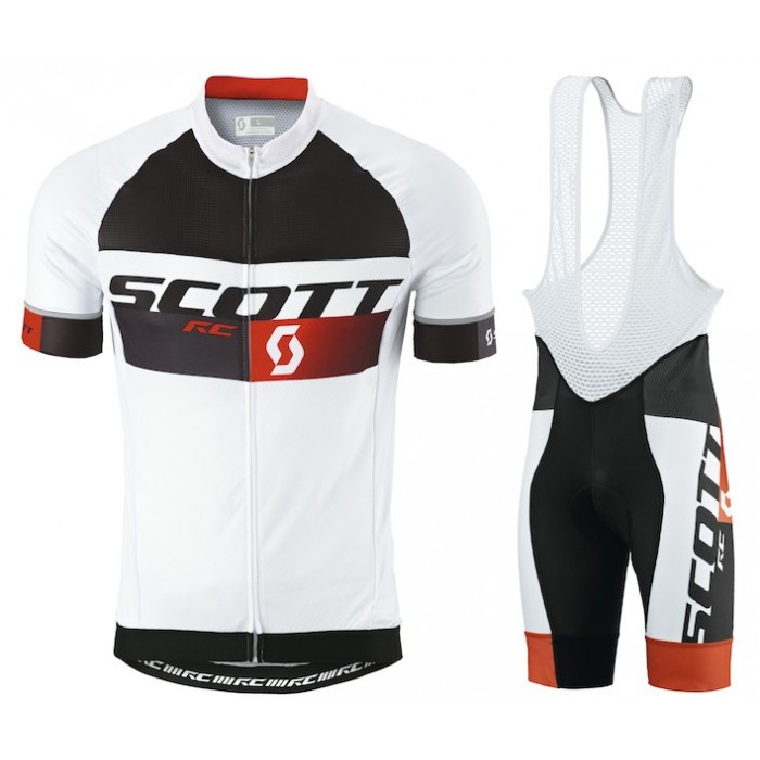 2015 Scott RC Pro Schwarz-Weiß-Rot Fahrradbekleidung Satz Fahrradtrikot Kurzarm Trikot und Kurz Trägerhose OBHS720