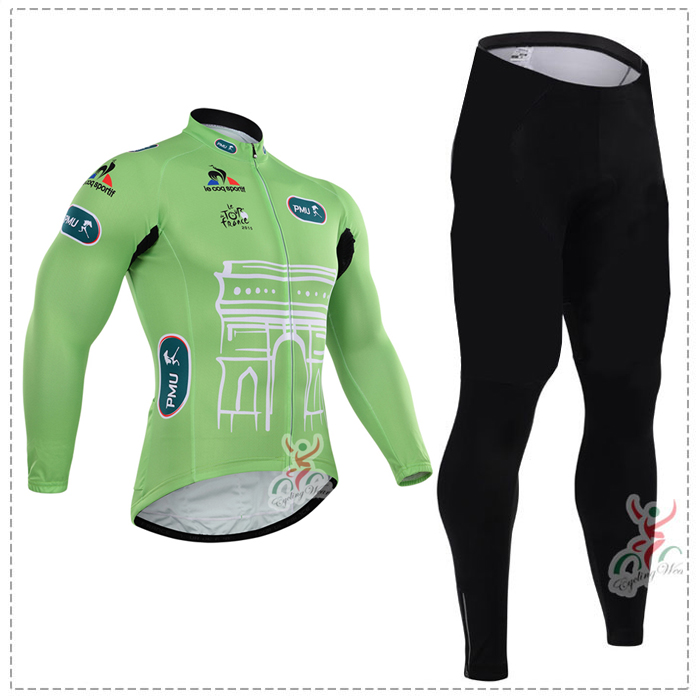 2015 Tour de France vert Fahrradbekleidung Radtrikot Satz Langarm und Lange Fahrradhose ILJN947