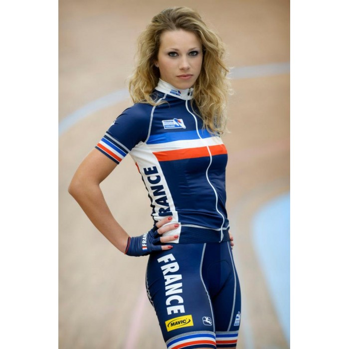2015 Look France Damen Fahrradbekleidung Satz Fahrradtrikot Kurzarm Trikot und Kurz Trägerhose JFIS896