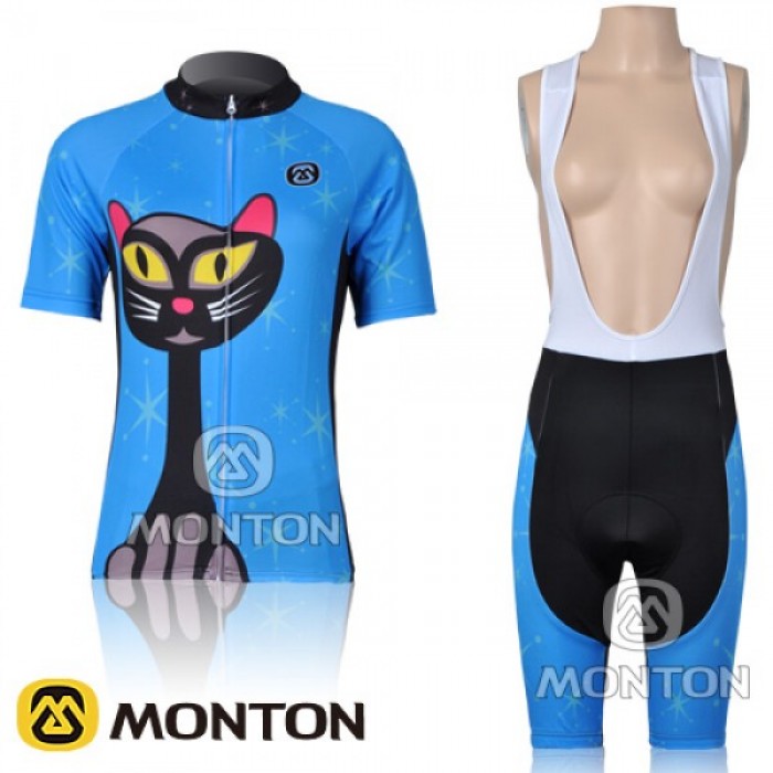 2011 MONTON Blue Cat Damen Fahrradbekleidung Satz Fahrradtrikot Kurzarm Trikot und Kurz Trägerhose TXIY402