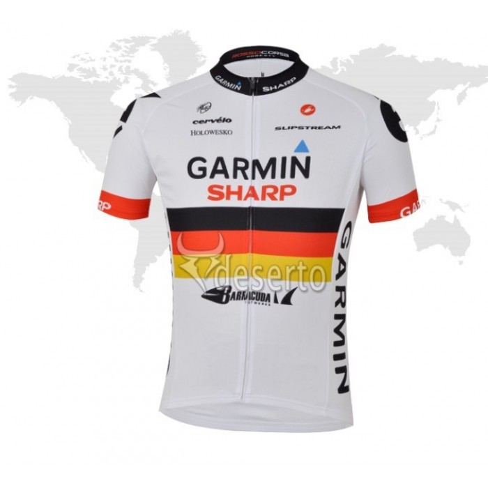 2013 Garmin Sharp Barracuda Deutsche Champion Radtrikot Kurzarm Weiß COLQ475