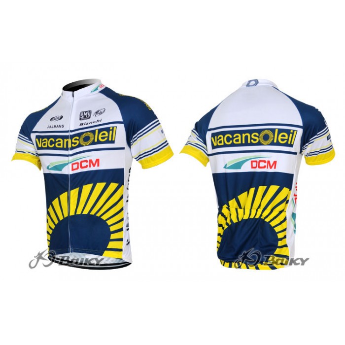 2012 Vacansoleil-DCM Radtrikot Kurzarm Weiß Blau Gelb HGNT163