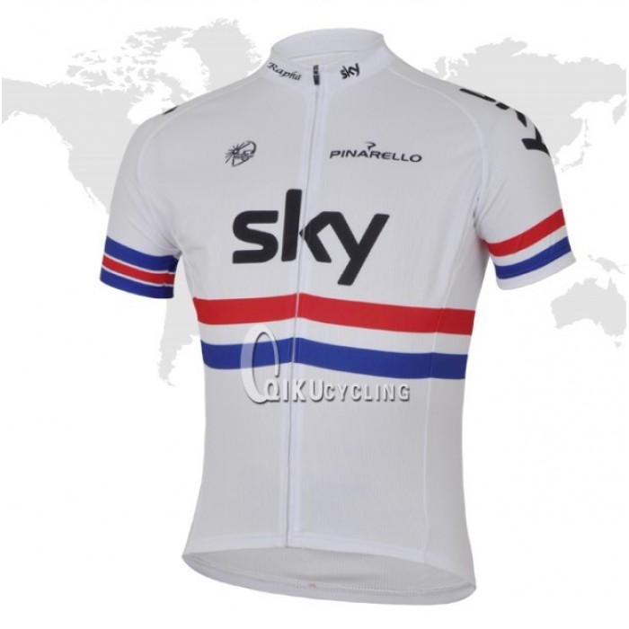 2013 Team Sky Radtrikot Kurzarm Weiß Rot Blau QENC197