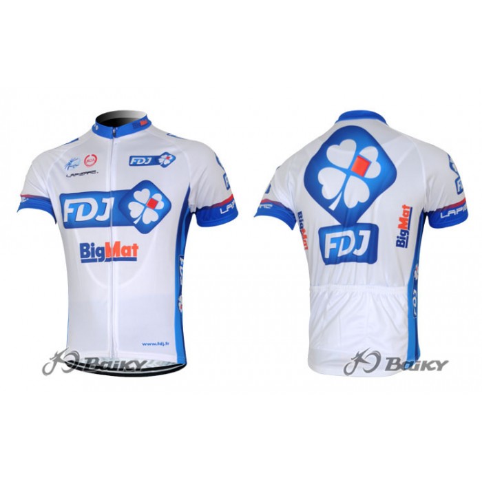 2012 FDJ-BigMatRadtrikot Kurzarm Weiß Blau VNLU794