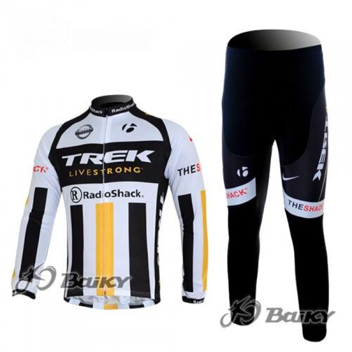 RadioShack Trek Nissan Livestrong Radbekleidung Satz Fahrradtrikot Langarm und Lang Radhose Weiß Schwarz Gelb BEUM640