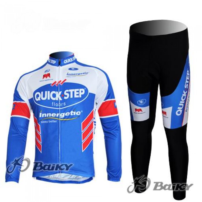 Omega Pharma-Quick Step innergetic Radbekleidung Satz Fahrradtrikot Langarm und Lang Radhose Blau Weiß BUDI596