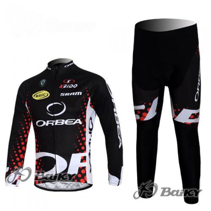 Orbea Pro Team Radbekleidung Satz Fahrradtrikot Langarm und Lang Radhose Schwarz Rot DCSE469