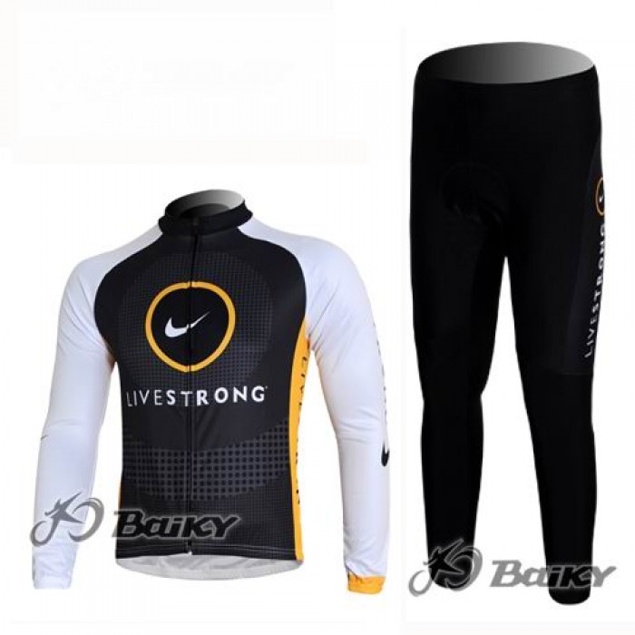 Livestrong Radbekleidung Satz Fahrradtrikot Langarm und Lang Radhose Schwarz Gelb JMEP164