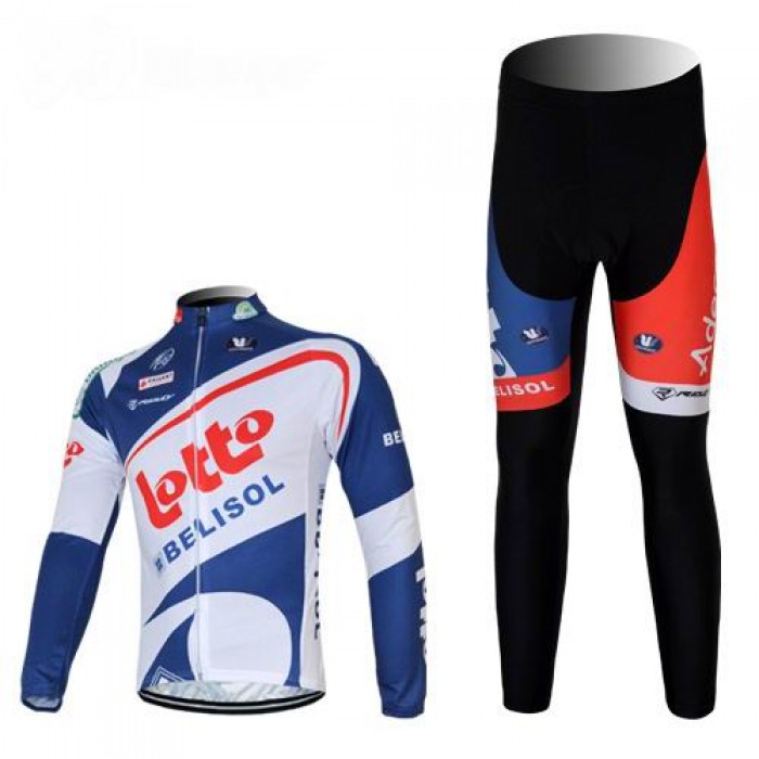 Lotto Belisol Radbekleidung Satz Fahrradtrikot Langarm und Lang Radhose Weiß Blau JVPB813