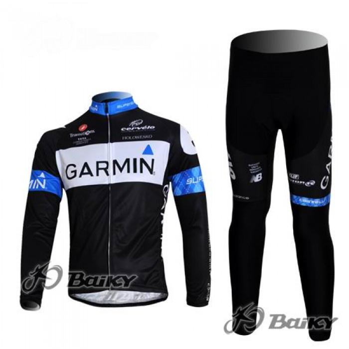 Garmin Barracuda Pro Team Radbekleidung Satz Fahrradtrikot Langarm und Lang Radhose Schwarz Blau QXTI674