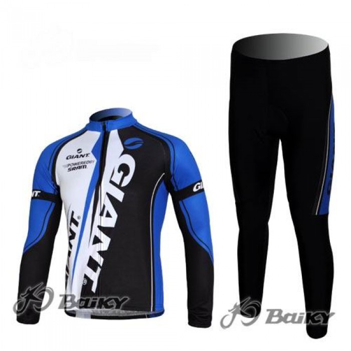 Giant Sram Pro Team Radbekleidung Satz Fahrradtrikot Langarm und Lang Radhose Blau Weiß Schwarz UIBO777