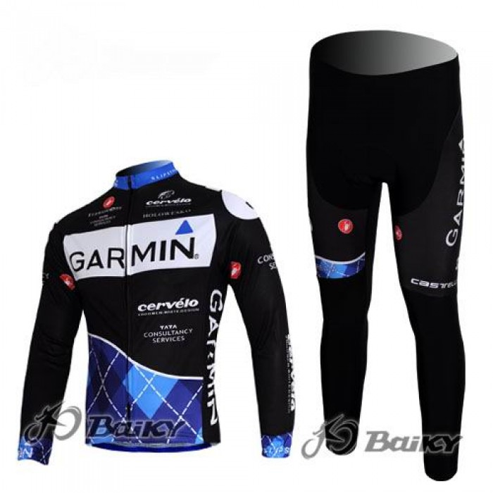 Garmin Cervelo Pro Team Radbekleidung Satz Fahrradtrikot Langarm und Lang Radhose Schwarz UYDM163