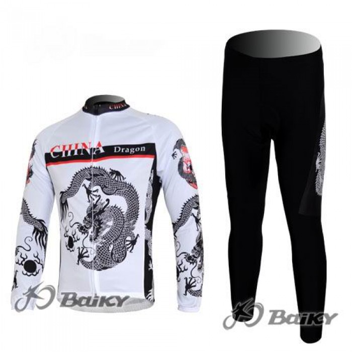 China Dragon Radbekleidung Satz Fahrradtrikot Langarm und Lang Radhose Weiß WGAF673