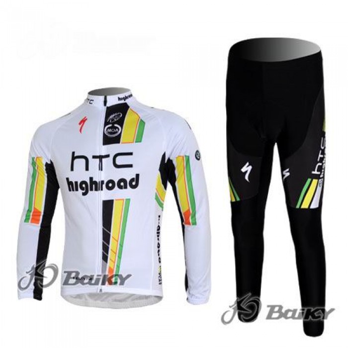 HTC-Highroad Pro Team Radbekleidung Satz Fahrradtrikot Langarm und Lang Radhose Weiß Grün XOFJ863