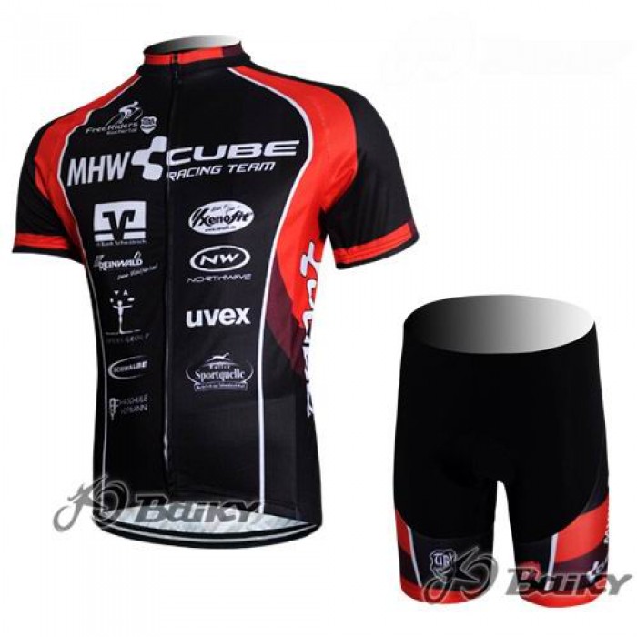 MHW Cube Racing Team Radbekleidung Radtrikot Kurzarm und Fahrradhosen Kurz Rot Schwarz DIKS264