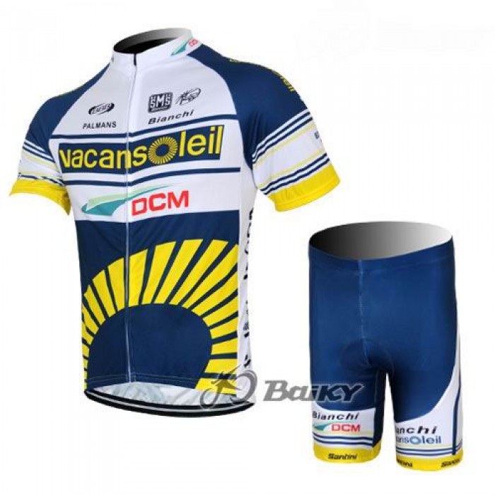 Vacansoleil-DCM Radbekleidung Radtrikot Kurzarm und Fahrradhosen Kurz Weiß Blau Gelb DTQS322