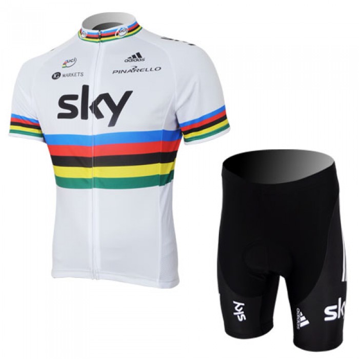 2013 Team Sky UCI Radtrikot Kurzarm und Kurz Radhose Kits Weiß Schwarz ECFO551