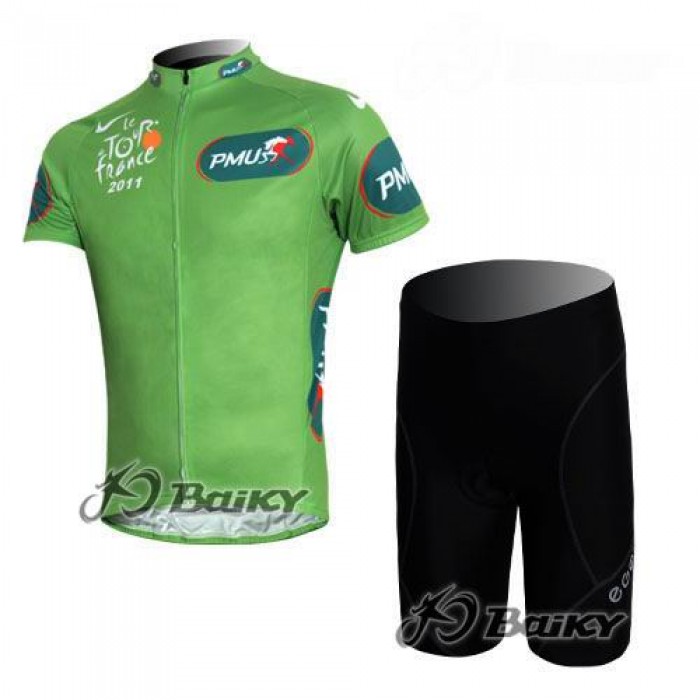 Tour de France 2011 Radbekleidung Radtrikot Kurzarm und Fahrradhosen Kurz Grünes Trikot EESU148